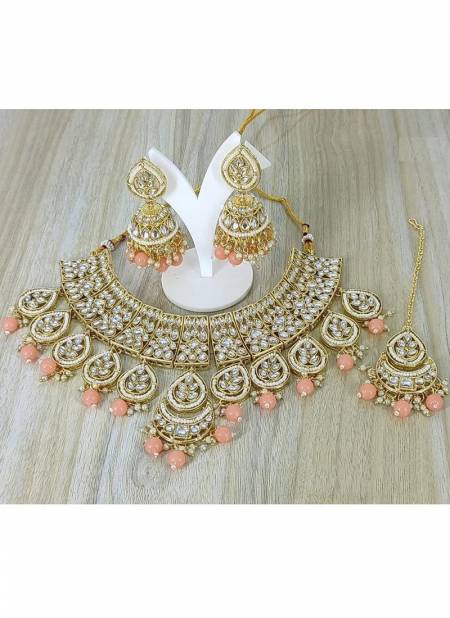 Style Roof New Wedding Necklace Earrings And Tika Bridal Jewellery Latest Collection 1109 PEACH